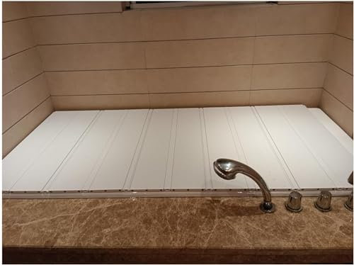 Copertura Vasca Pieghevole Coperchio Della Vasca Con Otturatore 0,6 Cm Di Spessore Pannello Antipolvere In Pvc Copertura Isolante Vassoio Della Vasca Da Bagno Accessori(Size:75x115x0.6cm,Color:Bianco)