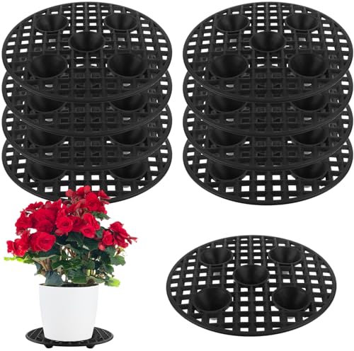 CCCYMM 10 Pcs Plant Level Pot Elevator 8 Inch Black Round Flower Stands Holder Plastic Heavy Duty Plant Risers for Indoor Outdoors Garden Floor Protector