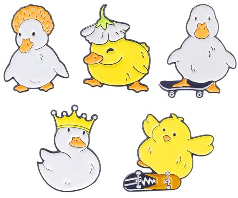 Set of 5 Adorable Duck Brooches - Enamel Pin Badges for Decoration, Featuring Cartoon Yellow Ducks, Animal Themed, Jewelry Set