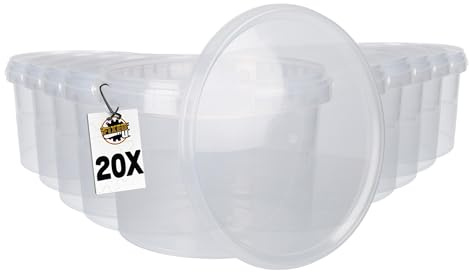 20 Eimer mit Deckel 3 Liter Rund Transparent | Kunststoff Eimer Lebensmittelecht, luftdicht und stabil | Leer Eimer mit Griff und Deckel für Lebensmittel Chemie Waschpulver Klebstoffe geeignet