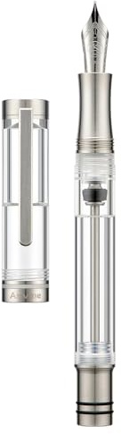 Asvine V200 Titan-Füllfederhalter, Vakuumfüllung, Bock breite Spitze, transparent Acryl Füller, glattes Schreiben, Stifteetui-Set