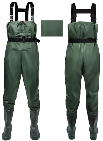 IEEILULU Waders Pesca da Uomo, Waders da Uomo con Stivali da Pesca 40-47, Waders Trampolieri da Pesca Nylon Pantaloni Impermeabili Antiscivolo Regalo per Amanti Pesca Sportiva (Verde, 44)