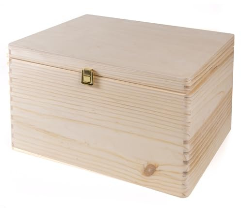 Holzfee Holzkiste 40 x 30 x 22 cm Kiste Holz mit Deckel Verschluss Aufbewahrungsbox Allzweckkiste Holzbox Kiefer