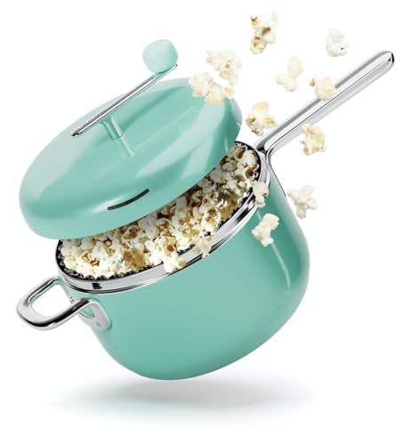 Popsmith Popcorn Popper in Cream - 6 Quart Stovetop Popcorn Machine - Stainless Steel Popcorn Maker Compatible with All Stovetops