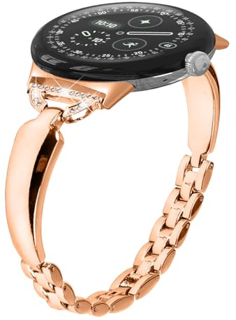 Miimall Armband Kompatibel mit Google Pixel Watch 1/2/3 41mm, Damen Armbänder Legierungsmetall Uhrenarmband Metall Ersatzband - Roségold