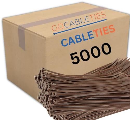Gocableties Fascette Marrone fermacavo multiuso, 200 mm x 2.5 mm, confezione da 5,000, fascette in nylon da 20.3 cm, fascette in plastica, giardino, ufficio e fai da te