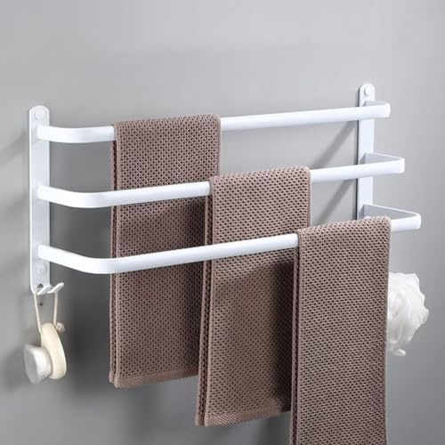 Handtuchhalter Wand mit 2 Haken Aluminium Handtuchstange Bad, Handtuchhalter für Badezimmer und Küche Weiß 2 Stangen 40cm