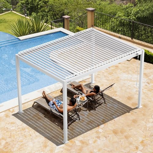 pergomondo Pergola mit Lamellendach Aluminium Wasserdicht Stabil Winterfest Gartenpavillon Sonnenschutz Sonnendach, 3 x 4 m, weiß