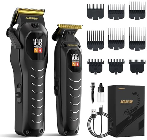 Professional Cordless Hair Clippers for Men- Hair Cutting Kit for Barbers & Family, Wireless Beard Hair Trimmers Set with LED Display, Rechargeable Hair Cutting Machine for Family (Black)