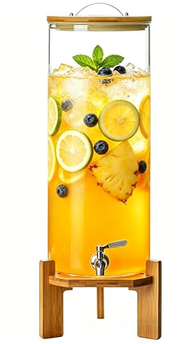 Beverage Dispenser,3.5 Gallon Glass Drink Dispenser with Stand,Stainless Steels Drink Dispenser Spigot,Drink Dispensers for Parties,Beverage Dispenser with Stand for Bars,Restaurants