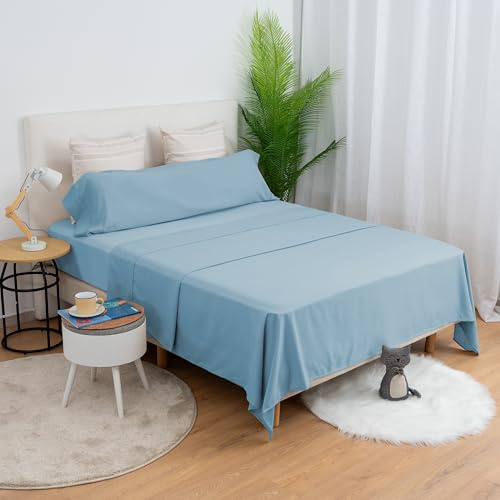 H HANSEL HOME Juego de Sábanas de Microfibra 3 Piezas para Cama 135cm Transpirable - Incluye 1 Encimera, 1 Bajera Ajustable y 1 Funda de Almohada - Azul Claro