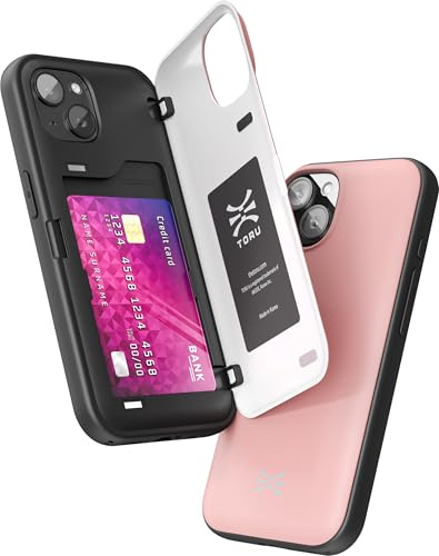 TORU CX - Custodia ibrida a portafoglio per iPhone 13 Mini, a doppio strato, sottile, protettiva, con 2 scomparti per carte di credito nascosti, colore: rosa