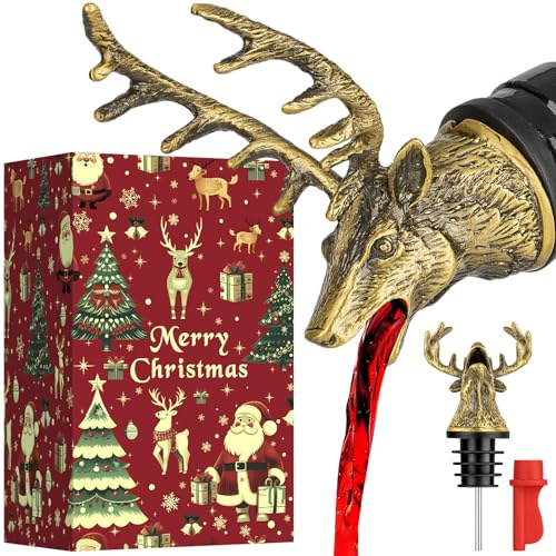 LKKCHER - Verseur de vin en forme de tête de cerf avec emballage de Noël, bouchon de vin pour la chasse au cerf, cadeaux de chasse pour les femmes et les hommes, aérateur de vin en forme de cerf