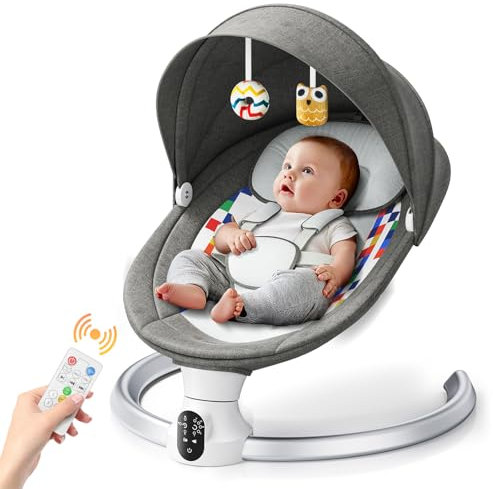 Helangel Dondola Passeggino Elettrico con Telecomando e Wireless per Stile di Controllo APP Sdraietta Neonati Elettrica e per bambini fino a 9 kg di Peso con Imbracatura di Sicurezza a 5 punti