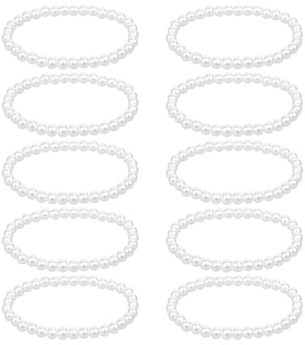 Xthrotsenk 10 Stück Armband Damen Perlen Weiß Braut Hochzeit Perlenarmbänder Stapelbare Künstlichen Perlen Armbänder Stretcharmband, Perlenarmband Damen Weiß Für Frauen Vintage Schmuckset