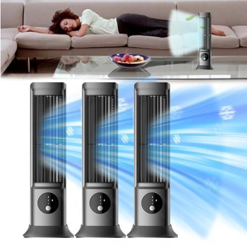 Aire acondicionado, ventilador de torre de 11 pulgadas 2 en 1, sin aspas, para dormitorio, oficina, refrigeración instantánea de 3 velocidades, silencioso, sueño insonorizado