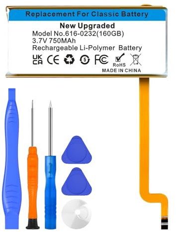 616-0232 Akku，750mAh Akku für iPod 5th - 7th Generation Video Classic A1136 A1238 6. 80GB 6.5. 120GB 7th 160GB 5th 30GB mit Reparaturwerkzeug Kits