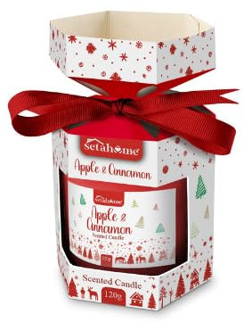 Candela Profumata Mela e Cannella (Mela & Cinnamon) ideale per luoghi chiusi, 120g, Idea Regalo per Natale