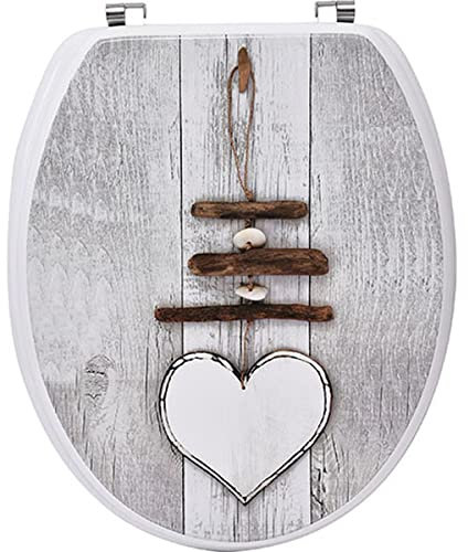 LiKeKa® Toilettendeckel aus Holz, WC-Sitz mit Motiv und leichter Reinigung, Klodeckel passend für handelsüblichen WC-Becken, Belastung der Klobrille 150kg (Herz)