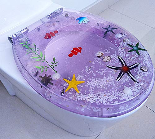 WC-Sitz aus Kunstharz mit echten Muscheln und Sand, antibakteriell, verstellbar, Edelstahl-Scharnier, langsames Absenkautomatik, obere Montage, V/O/U-Form