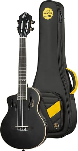 Ortega Guitars Tourplayer Series Linkshänder E-Akustik Tenor-Ukulele-Fichte | Nylonsaiten, Fichtendecke & massiver Okoume-Korpus mit Aussparungen, Satin Finish Schwarz, inkl.TourPlayer-Gigbag, RTPS-U-SBK