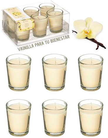 Velas Aromáticas Vainilla – Relajación Natural para Dormir Mejor – Pack de 6 velas con aroma de vainilla para ambientar el hogar, la oficina y el spa.