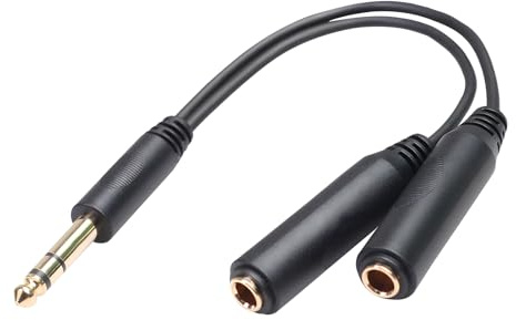 ltteea 6.35mm (1/4 Inch) TRS Stereo Male to Dual Female Jack Splitter Cable | Gold-Plated Y Adapter for Headphones, Amplifiers, Guitars, and Studio Equipment - 8 Inches
