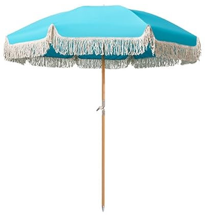 Parasol de Jardin Pare-Soleil d'extérieur, Parasol de Plage avec Franges, Parasol de terrasse avec Protection UV 50+, parasols de Table pour Inclinaison extérieure, Parapluie à Pompon pliabl