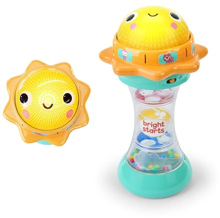 Bright Starts Just for Sun Flashlight Toy with Animal Sounds, Rainstick Rattle Beads and Mirror, Unisex Toy for Ages 6 Months+