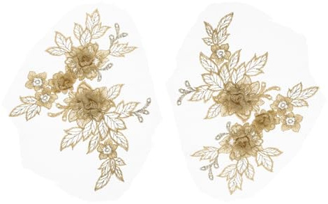 sourcing map 2 apliques de encaje de flores bordado 3D, adornos de costura para boda, vestido de novia, ropa, manualidades, accesorios, decoración de encaje, oro oscuro (20 cm)