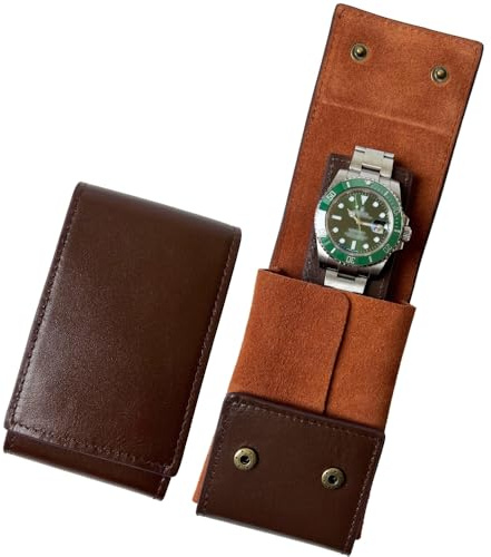 IcyKiwii Leather Watch Case, Watch Travel Pouch, Single Watch Box for men and women, Luxury Watch Organizer, Watch Storage (Brown)