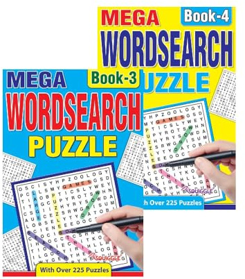 Sixstore Set di 2 quaderni A5 Mega Wordsearch, libro di puzzle da viaggio per la ricerca di parole