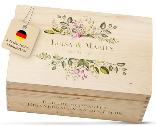 Amari ® Personalisierte Erinnerungsbox aus Holz | Sommerhochzeit | Individuelles Hochzeitsgeschenk Erinnerung Hochzeit Personalisiertes Holzkiste