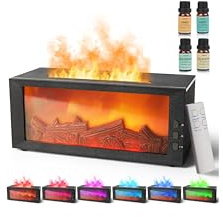 BOHOFAM Fireplace Essential Oil Aroma Diffuser,Flame Air Humidifiers 300ML,14-Hour Runtime,Colorful Flame Diffusers for Home,Included 4 * 10ML Hotel Collection Diffuser Oils for Bedroom(Black)