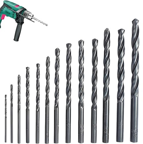 FDRJKN 13 PCS Twist Drill Bit Set, High-Speed Steel, 13 Count, DRILL_BITS, Metal, Porcelain, Glass, Wood, Tile, Cement