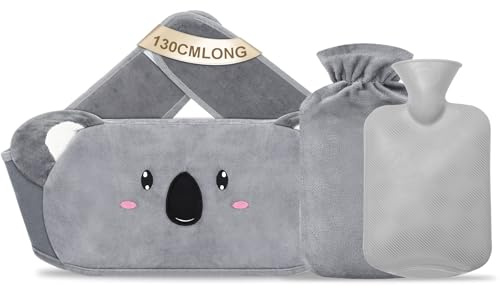Borsa Acqua Calda 3 In 1, 130cm Borsa Dell'acqua Calda con Morbida Copertura in Vita, Gomma Naturale + Borsa Acqua Calda Peluche, per Alleviare il Dolore, Schiena (Koala - Gray)