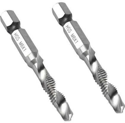Lot de 2 tarauds M6, tige hexagonale 3 en 1, filament composite, foret à tige hélicoïdale de rechange M6 x 1, pour acier non allié et faiblement allié, plaque en aluminium, fer.