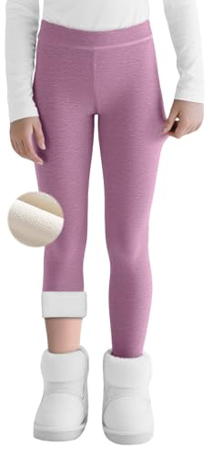 Domueay Ragazze Leggins Termici con Fodera in Pile, Morbidi Cotone Leggings Bambina Invernali Legging Felpati Vita Alta Caldi Collant Tinta Unita Elastici Lunghi Pantaloni 7-8 Anni, Viola