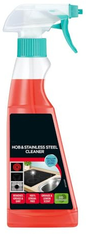 Hob & Stainless Steel Cleaner Spray 250ml - Remove Grease and Dirt with Orange & Lemon Scent - Quick-clean ultra-shine finish