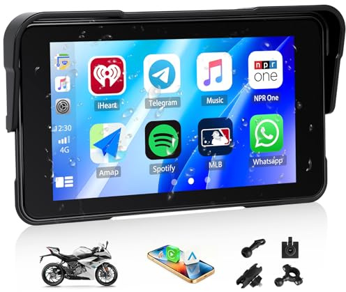 SIXWIN Carplay Display per Motorrad con Wireless Carplay Android Auto, 5 Pollici HD Touchscreen Schermo IP68 Impermeabile Navigatori per Moto Bluetooth