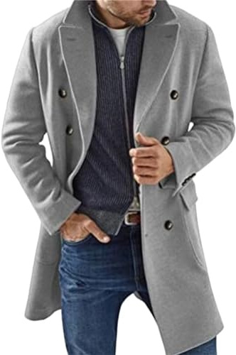Gabardina para hombre de longitud media, cortavientos de estilo utilitario, abrigo térmico de invierno de cachemira, 1 parka de pecho, chaqueta casual con solapa, ajuste delgado, abrigo clásico