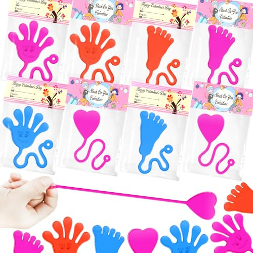 Valentines Non Candy Gifts Exchange Cards for Kids Preschool Class 20 Pack, Valentines Day Sticky Hands Hearts Toys for Toddler Boy Girl, Goodie Bag Box Basket Stuffers Fillers Trinkets for Students
