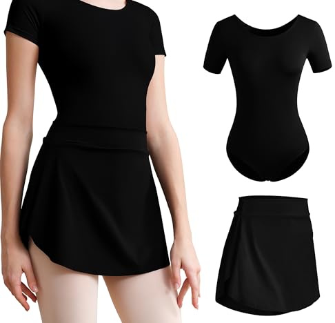 Mulnall 2Pcs Women Team Dance Leotard Ballet Skirt | asymmetrical hem highlights body curves, and the wide waistband effectively eases waist pressure