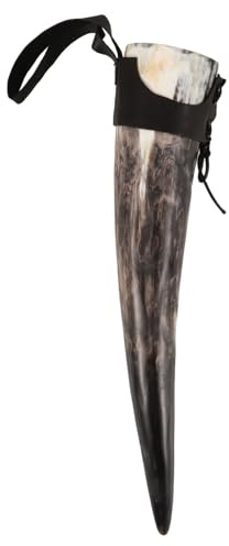 NUOBESTY Corne à Boire Viking en Corne de Bœuf Naturelle 28-30 CM Étui Tasse Artisanale Grosse Capacité pour Bière et Vin Coupe Décorative Vintage pour Collection et Usage Quotidien