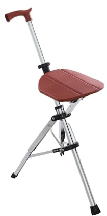 Bastón plegable con asiento, capacidad de carga de 120 kg, bastón triangular plegable, bastón de aluminio ligero para personas mayores y exteriores, pies de goma antideslizantes (rojo)