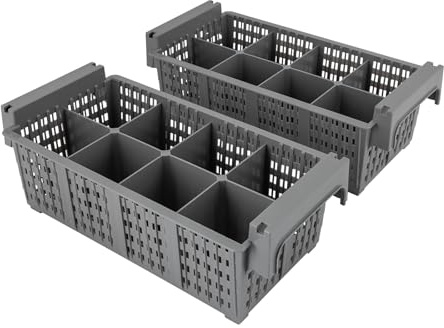Ferroxen 2 Pcs Cutlery Washing Basket,8 Slot Plastic Cutlery Basket with Handle Utensil Holder Silverware Drying Rack for Kitchen Commercial (Gray)