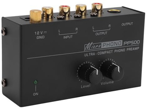 Denash Preamplificatore per Giradischi Fono, Preamplificatore Fonografico a Bassissimo Rumore con Equalizzazione RIAA e Controllo del Volume Indipendente, per Giradischi e (Spina europea)