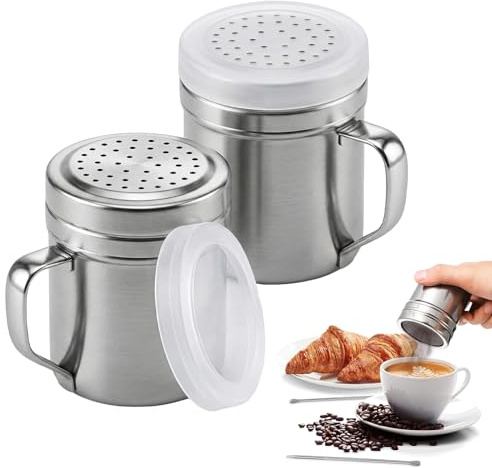 NiceNaiils 2 Piezas Espolvoreador de Cacao en Polvo, Espolvoreador Azucar Glass,Dispensador de Canela en Polvo,Sugar Shaker,Tamizador Cacao con Tapa