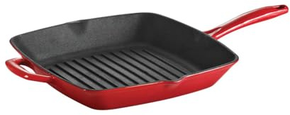 Tramontina Sartén Parrilla de Hierro Fundido Esmaltado con Mango Roja Bestow 27 cm 2,3L