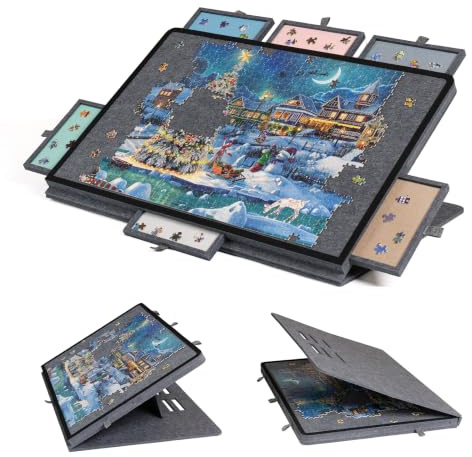 Becko US 1000 Piece Tilting Puzzle Board with 2-in-1 Designed Stand & Cover | 6 Drawers, 3-level Angle Adjustable, Portable & Lightweight, Ergonomic Felt Puzzle Table for Adults, Relieve Neck & Back Pain